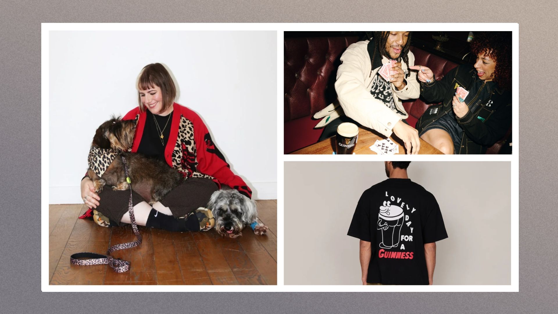 Lazy Oaf Guinness Collection alongside an image of the founder and CEO Gemma Shiel 