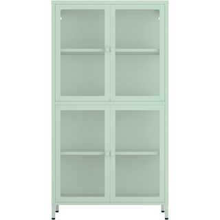 sage green bookshelf with two cabinets