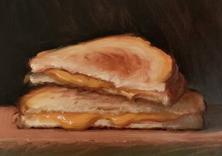 Oil painting of a grilled cheese sandwich