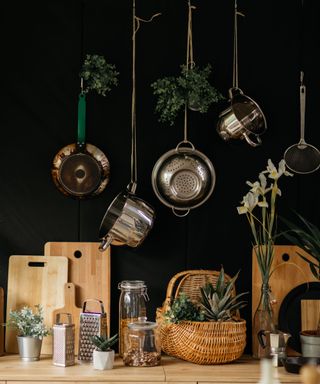 Well organized kitchen equipment, spices and other kitchen accessories, still life