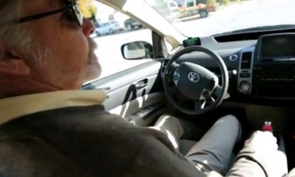 Steve Mahan, who is 95 percent blind, gets behind the wheel of one of Google's experimental self-driving cars.