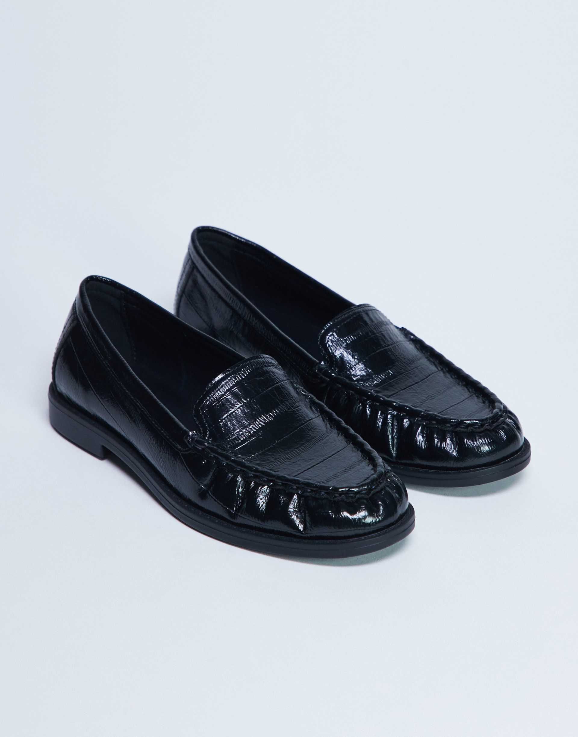 Topshop, Coby Ruched Toe Croc Loafer in Black