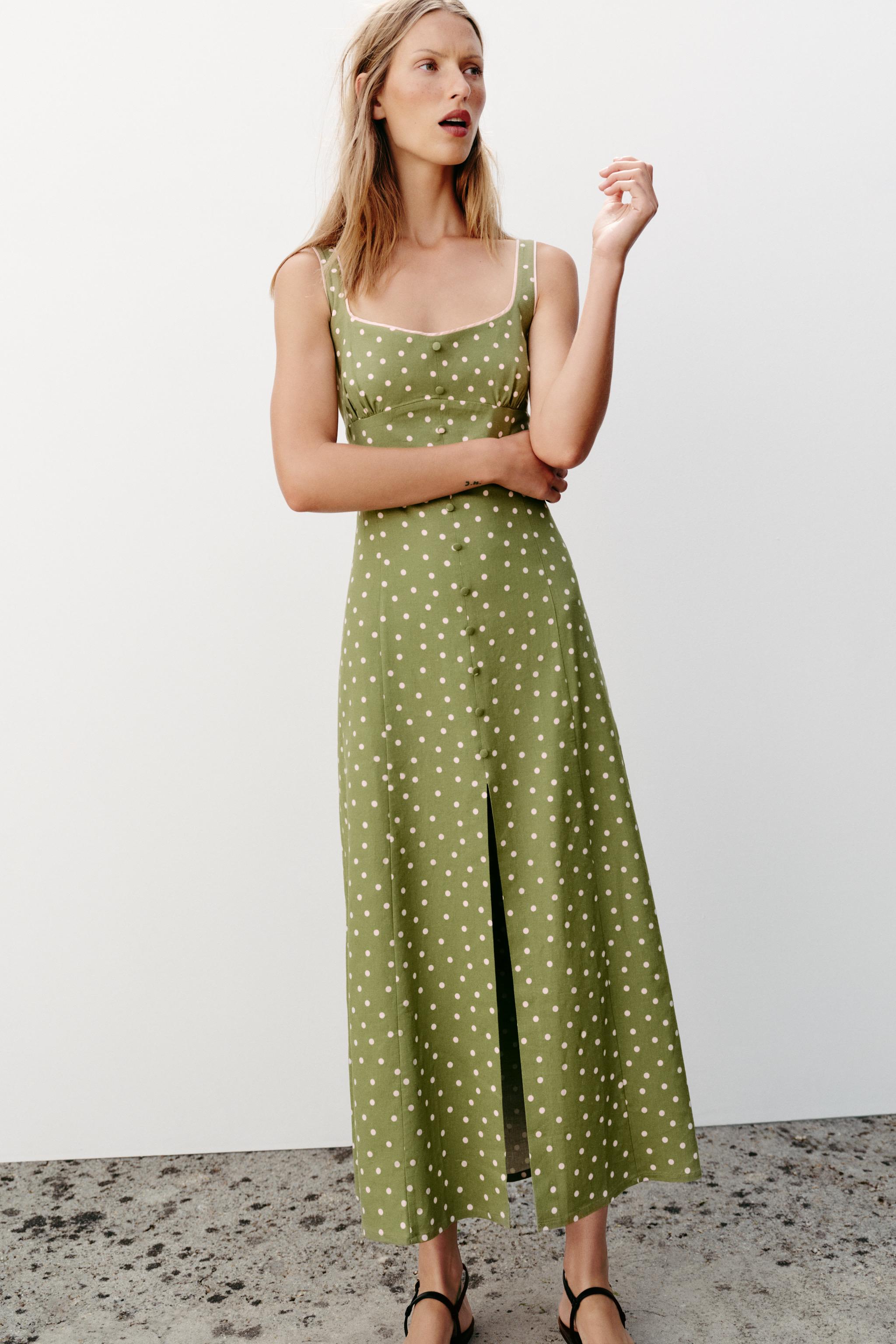 Polka Dot Midi Linen Blend Dress