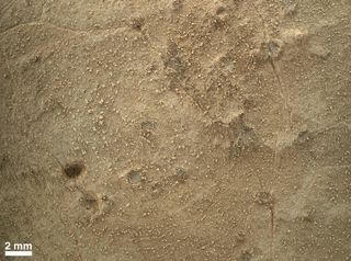 This image from the Mars Hand Lens Imager (MAHLI) on NASA's Mars rover Curiosity shows details of rock texture and color in an area where the rover's Dust Removal Tool (DRT) brushed away dust that was on the rock. Image taken on Jan. 6, 2013.