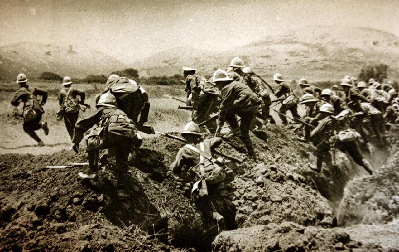 A charge by the Royal Naval Division on the Gallipoli Peninsula, 1915.