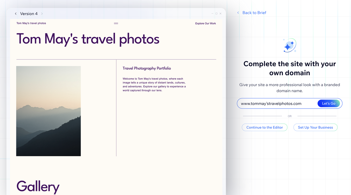 Screengrab showing Wix using AI to build a website