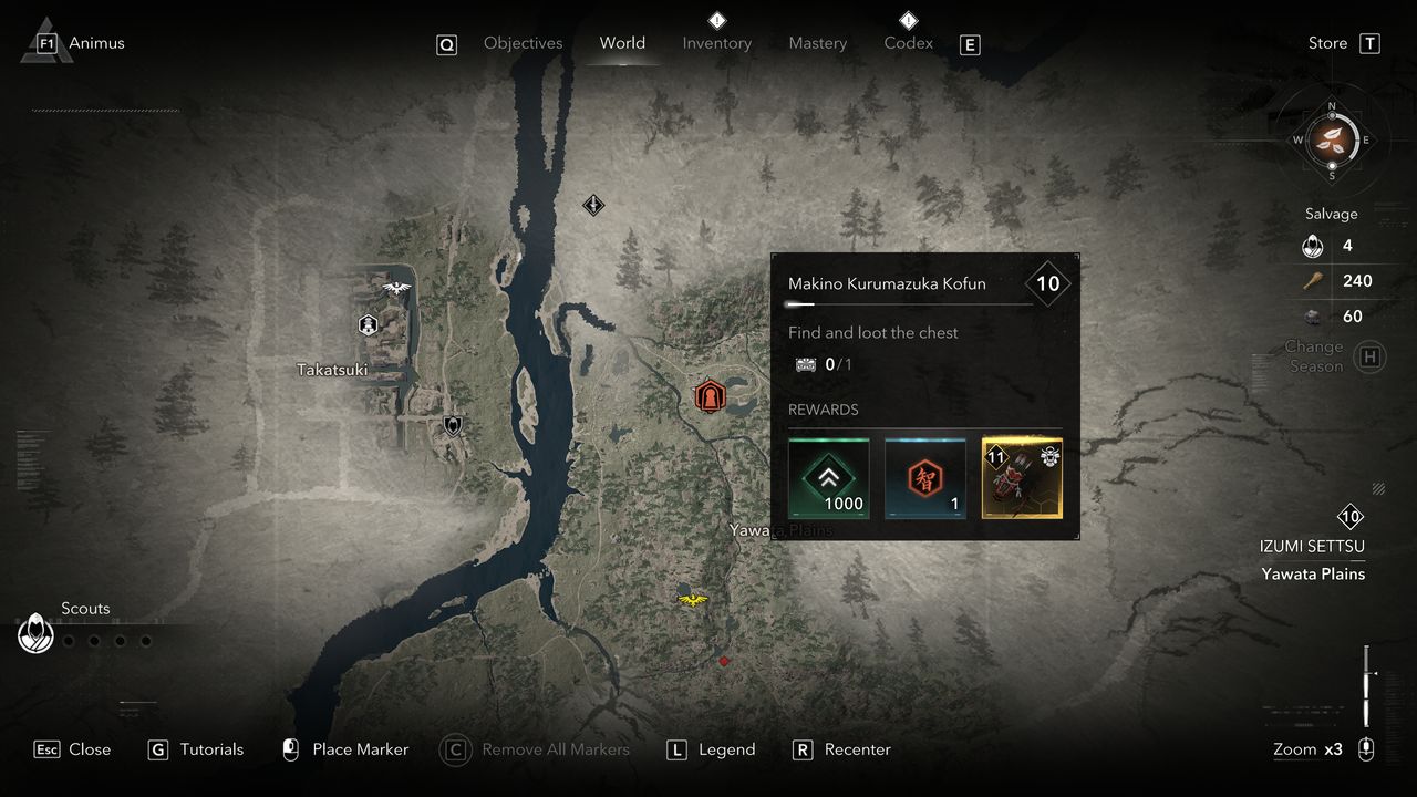 Assassin's Creed Shadows Makino Kurumazuka Kofun - A map showing the location of the kofun in Izumi Settsu.