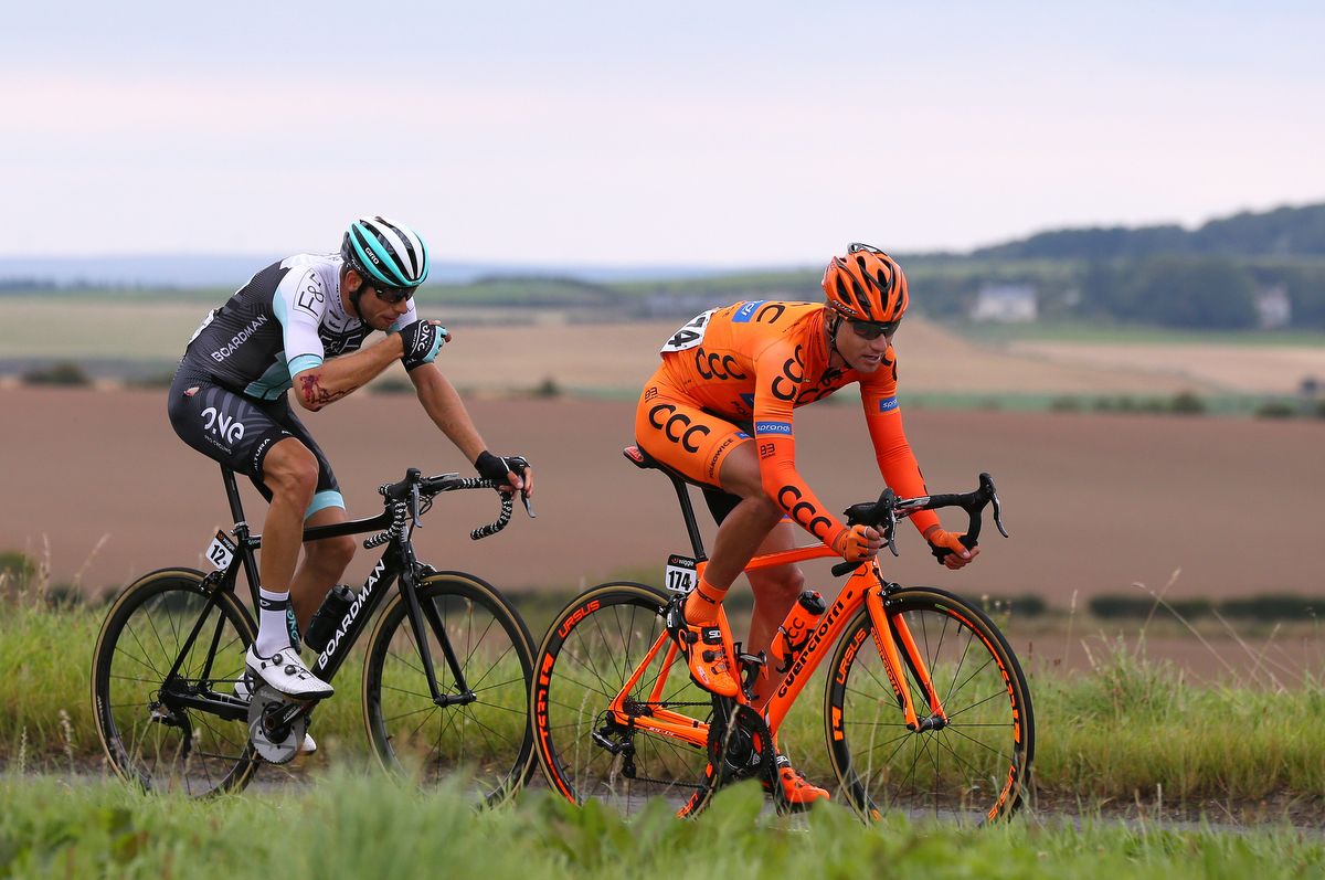 Polish riders Lukasz Owsian (CCC Sprandi Polkowice) and Karol Domagalski (ONE Pro Cycling)