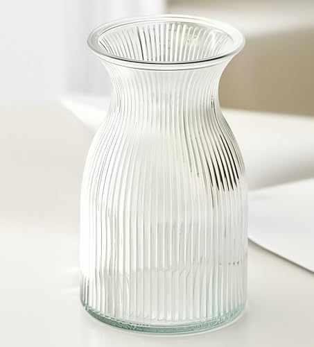New 2026 Design Ribbed Glass Vase Wide - 8 Inch Tall Ribbed Vase for Wedding Reception, Home Decor, Housewarming Gift - Decorative Flower Vases - Bud Vase for Centerpieces &amp;amp; Cylinder Vases