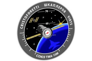 The Soyuz TMA-15M patch is based on the shape and features of an aircraft's attitude indicator or artificial horizon.