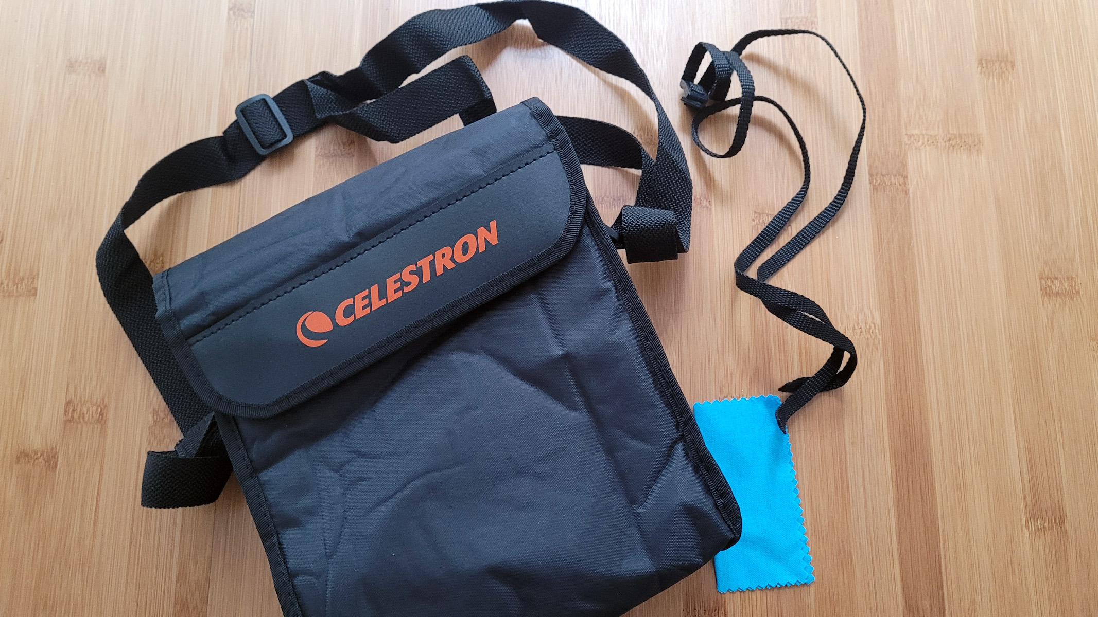 A photo showing the equipment that will come with the Celestron SkyMaster 12x60