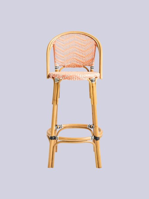 Bistro Pink Rattan Bar Stool