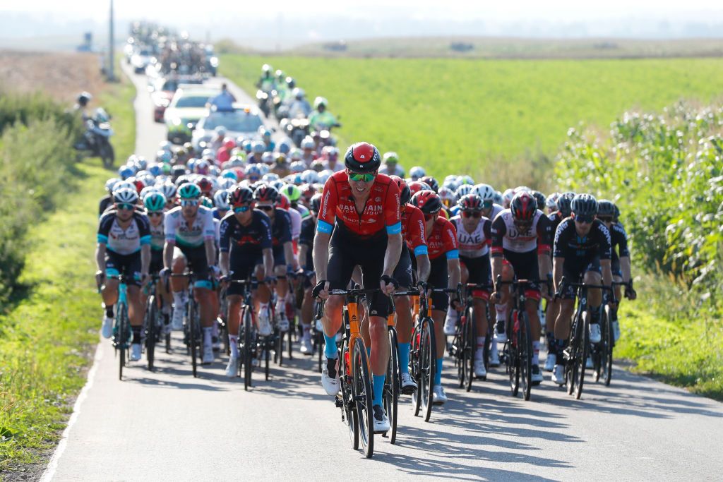 PRZEMYSL POLAND AUGUST 10 Marcel Sieberg of Germany and Team Bahrain Victorious leads The Peloton during the 78th Tour de Pologne 2021 Stage 2 a 201km stage from Zamo to Przemyl 341m TourdePologne TDP2021 UCIWT on August 10 2021 in Przemysl Poland Photo by Bas CzerwinskiGetty Images