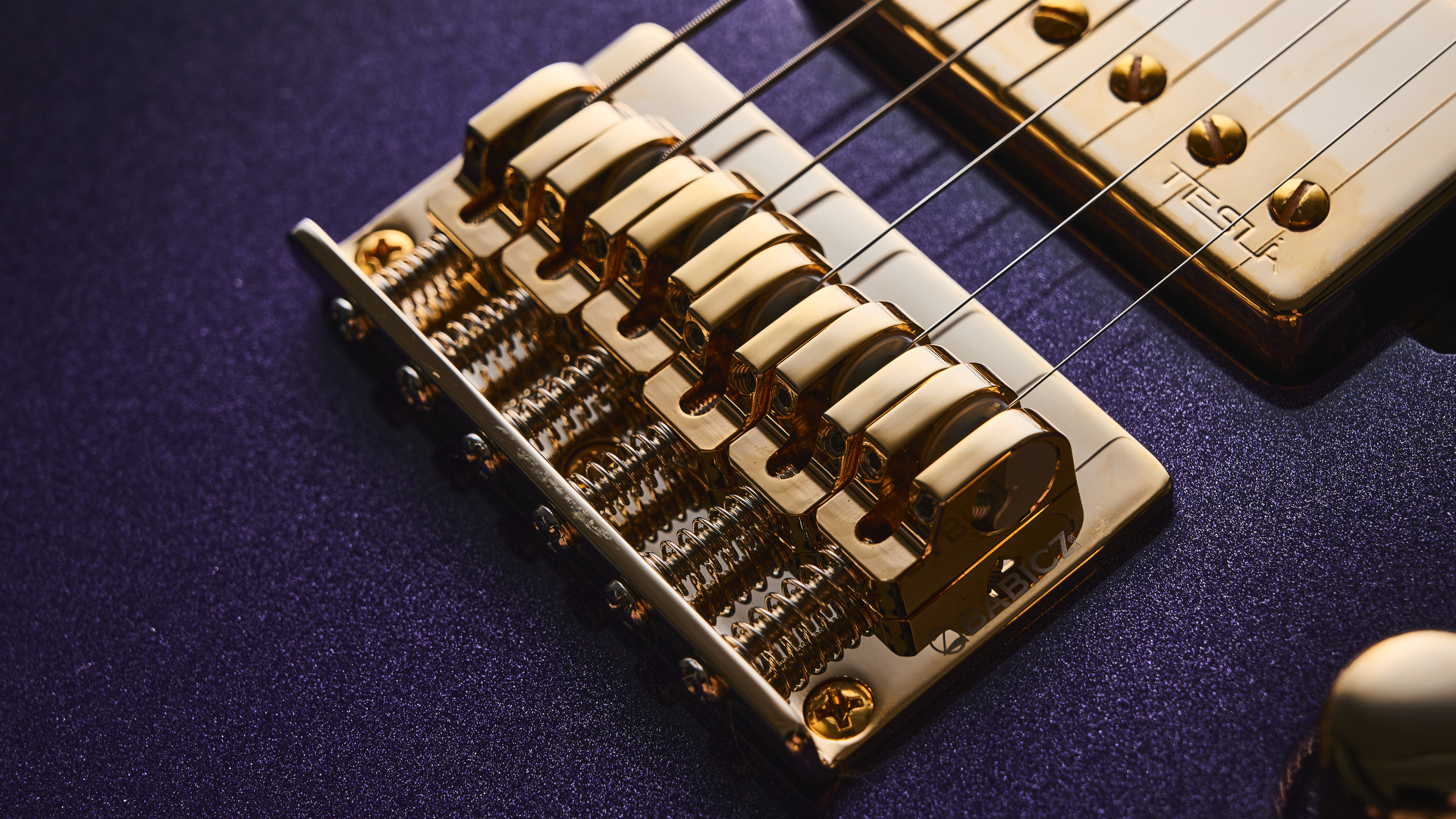 Harley Benton Fusion-T II HH RW HT in Purple Metallic finish with gold hardware. Shot on white surface.