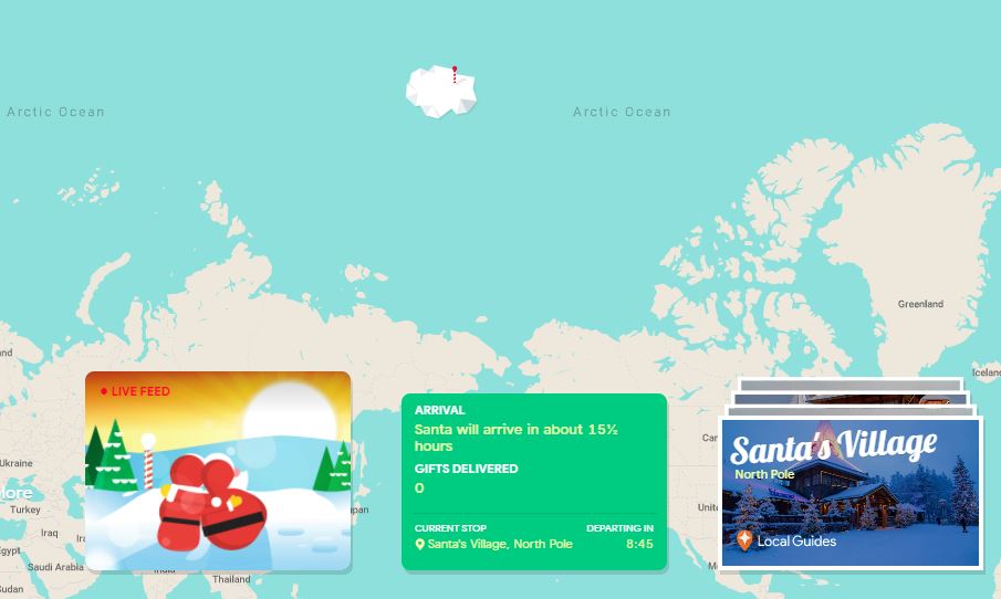 Early wait for Santa at the North pole on a map