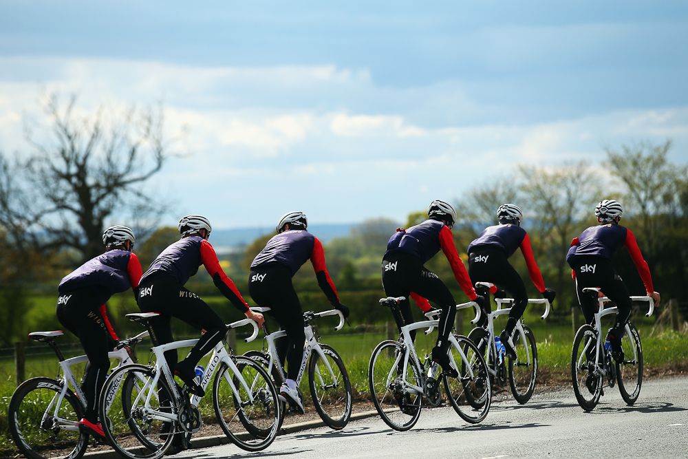 The Wiggins team in action on a training ride ahead of the Tour de Yorkshire