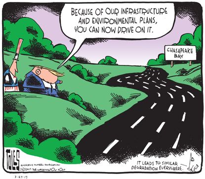 Political Cartoon U.S. President Trump Infrastructure environment protection