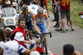 22 July 2009 96th Tour de France Stage 17, WIGGINS Bradley (GBR) Garmin ARMSTRONG Lance (USA), Col de la Colombiere Photo : Yuzuru SUNADA