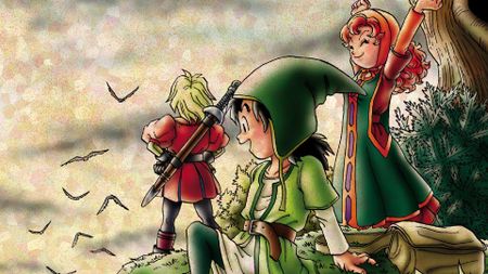 Key art featuring the lead characters of Dragon Quest 7