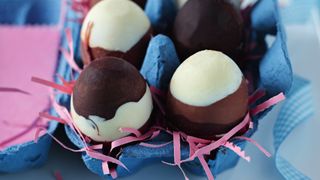 Chocolate Easter eggs made in an egg shell