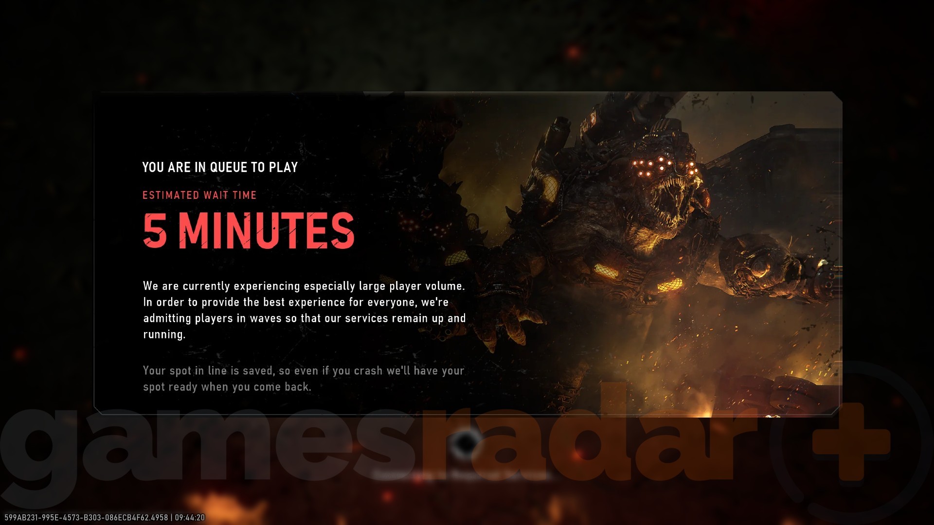 A 5 minute wait time appears on screen while Gears of War servers are down.