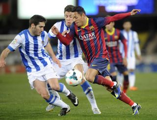 Adriano Correia in action for Barcelona against Real Sociedad.