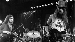 Joe Cocker and Leon Russell performing onstage in the early 1970s