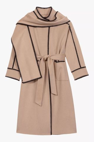 Maje Removable-scarf contrasting-edge wool-blend coat