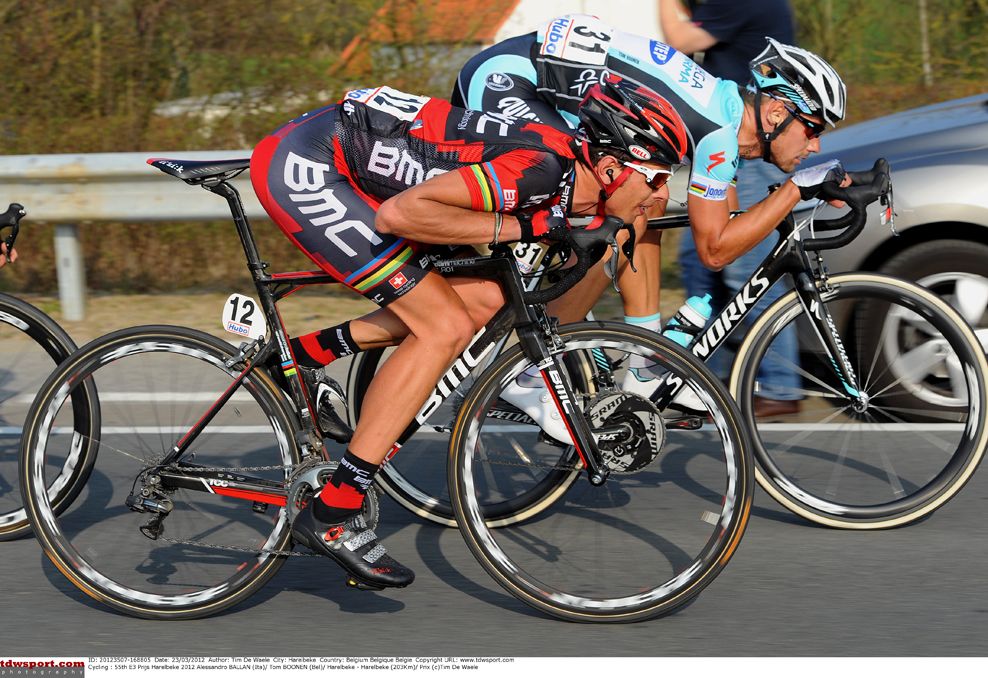 Alessandro Ballan and Tom Boonen during the 2012 E3 Harelbeke