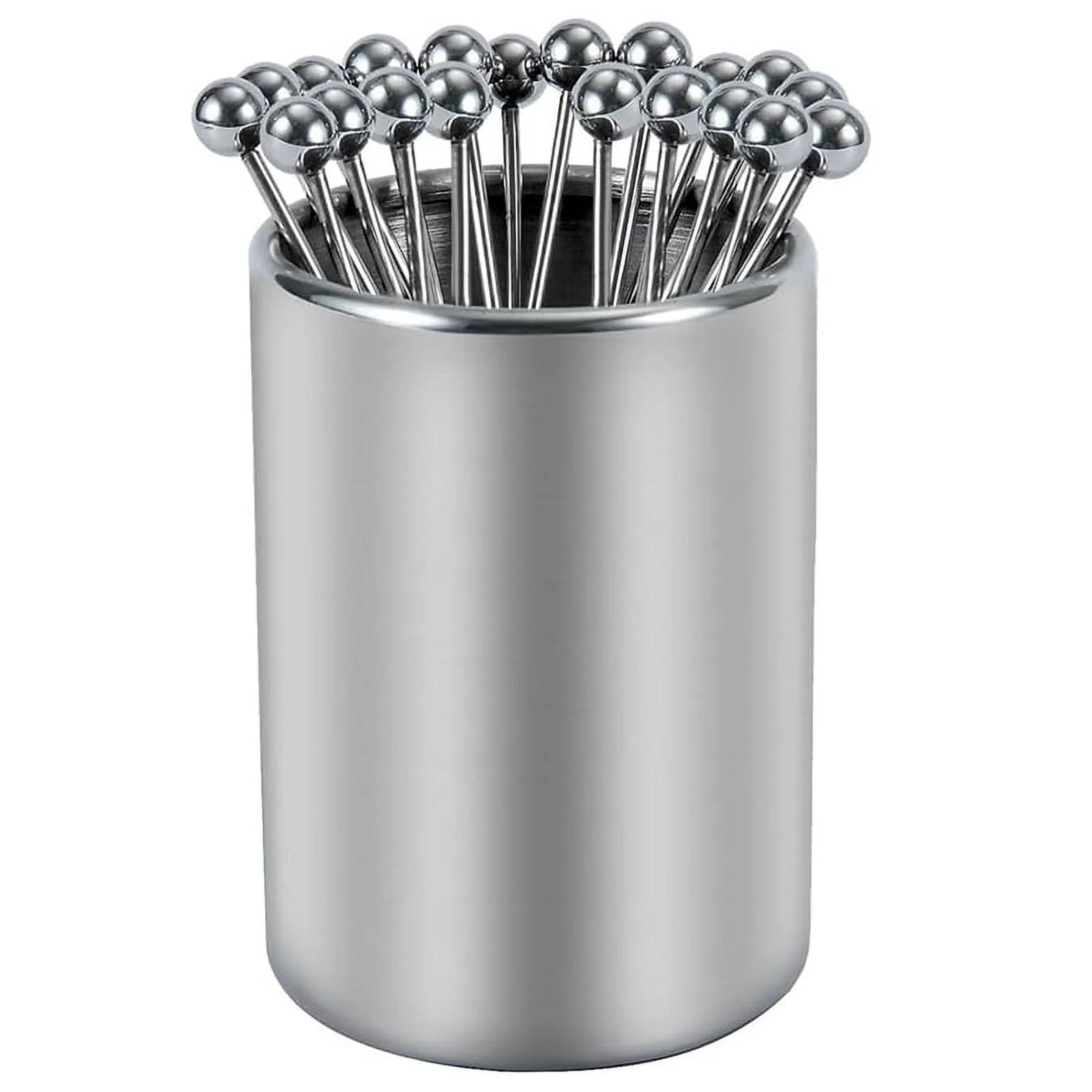Metal cocktail picks in metal tin