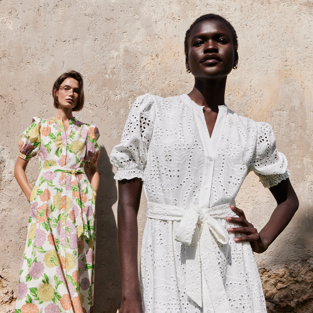 Two models wearing summer outfits sold at Hobbs