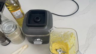 KitchenAid K150 blender being used to make mayonnaise