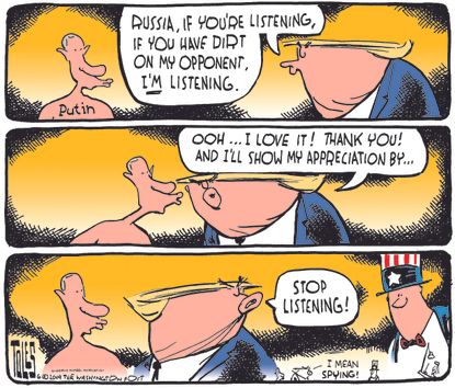 Political Cartoon U.S. Trump Russia Putin Wiretap FBI