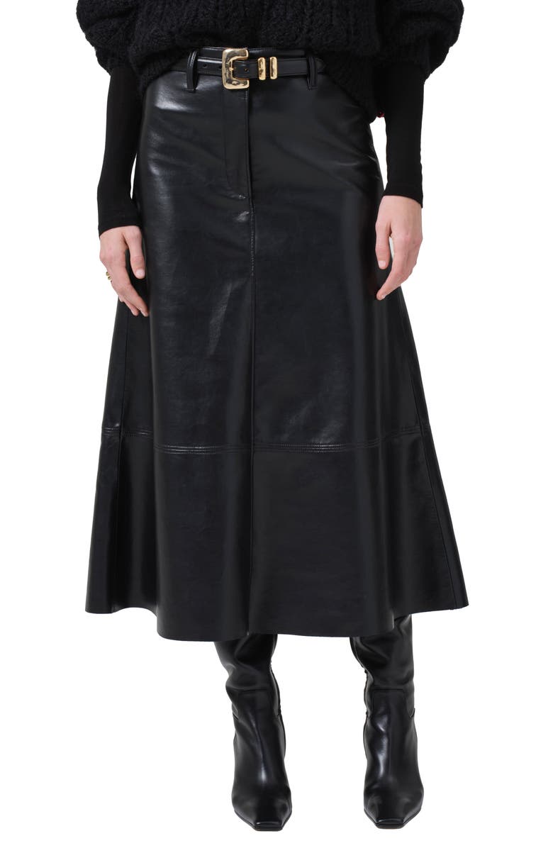 Cassia Faux Leather Midi A-Line Skirt