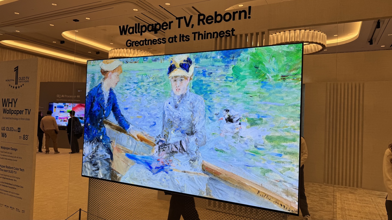 The LG W6 OLED TV, pictured in situ on a stand at CES 2026