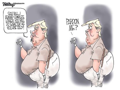 Political cartoon U.S. Trump Russia investigation pardon loyalty golf