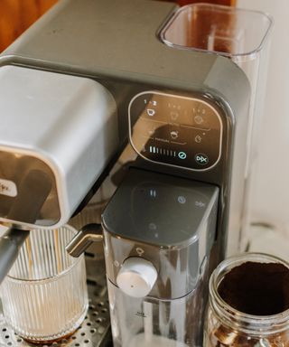Close-up of control panel on Mr. Coffee Prima Latte Luxe