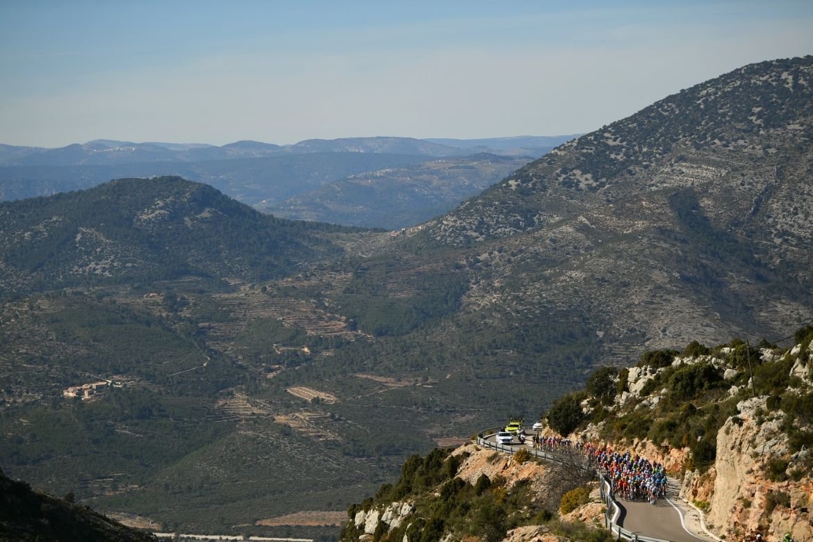The peloton climbs