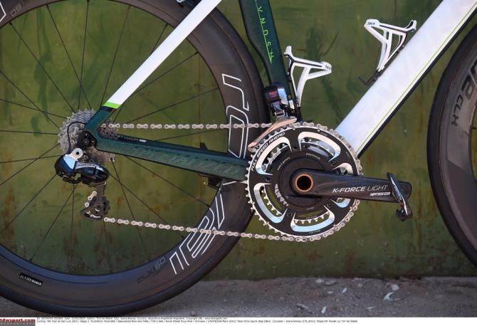 Cavendish uses a FSA K-Force Light BB386EVO crankset