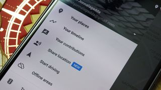 Google Maps menu options like location sharing