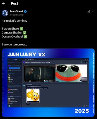 TeamSpeak's X account revealing its new design overhaul.