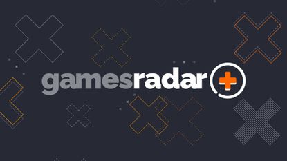 The new GamesRadar+ logo on a dark background adorned with crosses in orange and grey