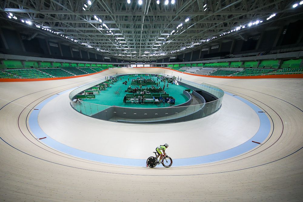 A Cyclist trains at the newly delivered Rio Olympic Velodrome at Olympic Park