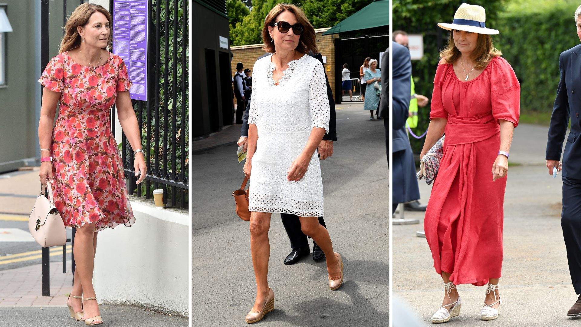 Composite of three pictures of Carole Middleton wearing wedges