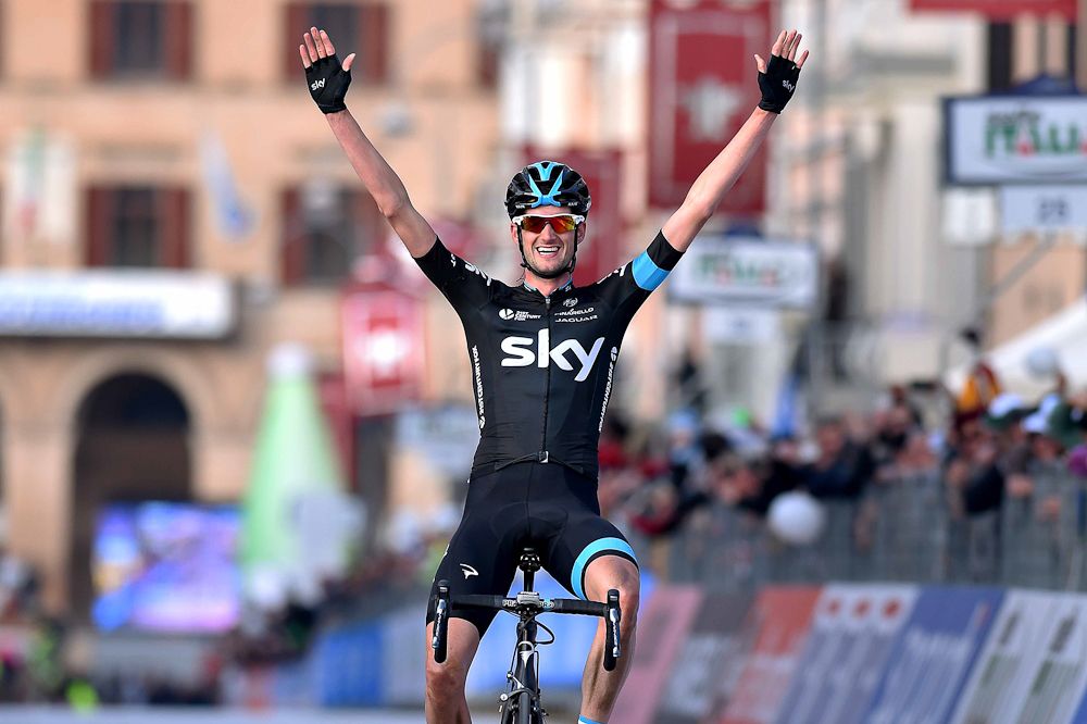 Wout Poels celebrates the stage 4 win.