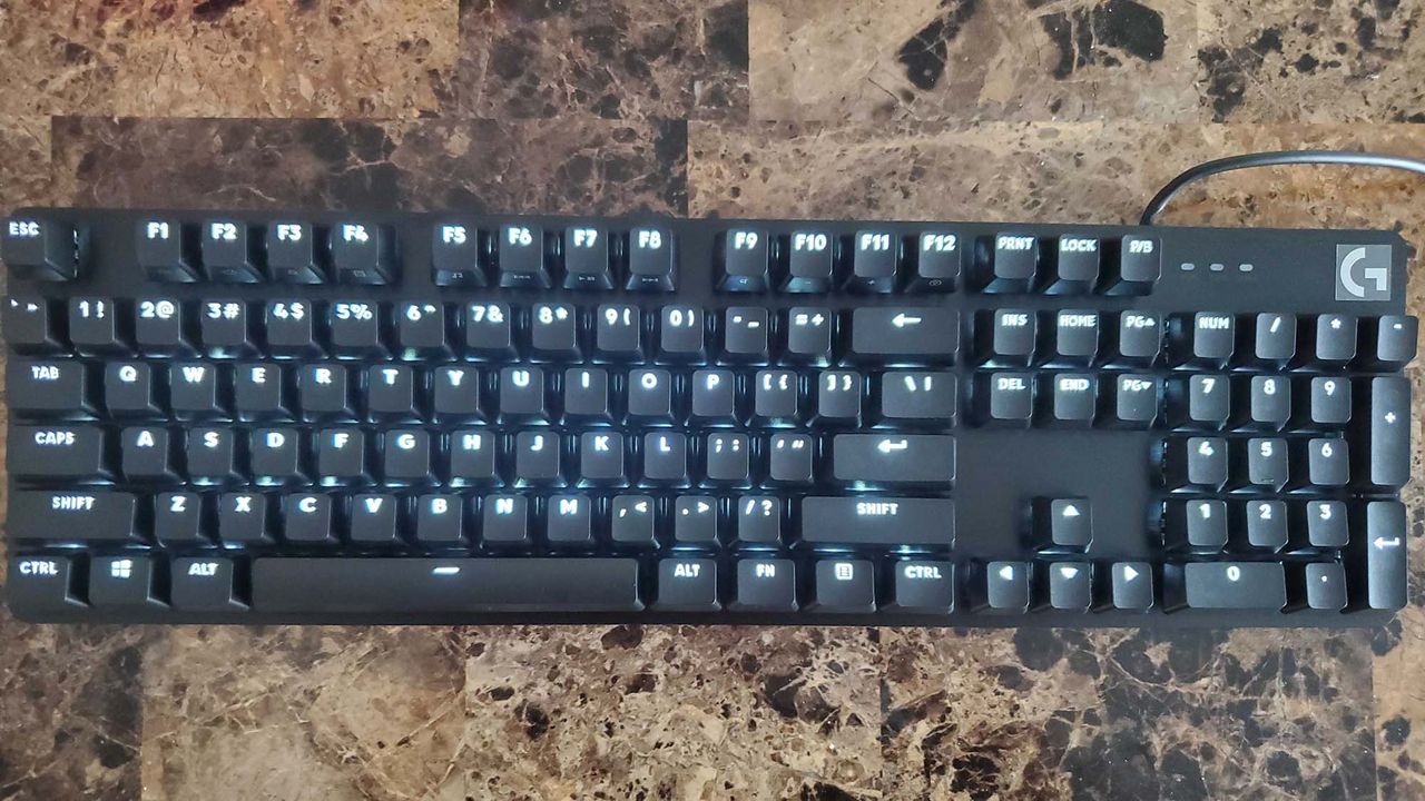A Logitech G413 on a counter top