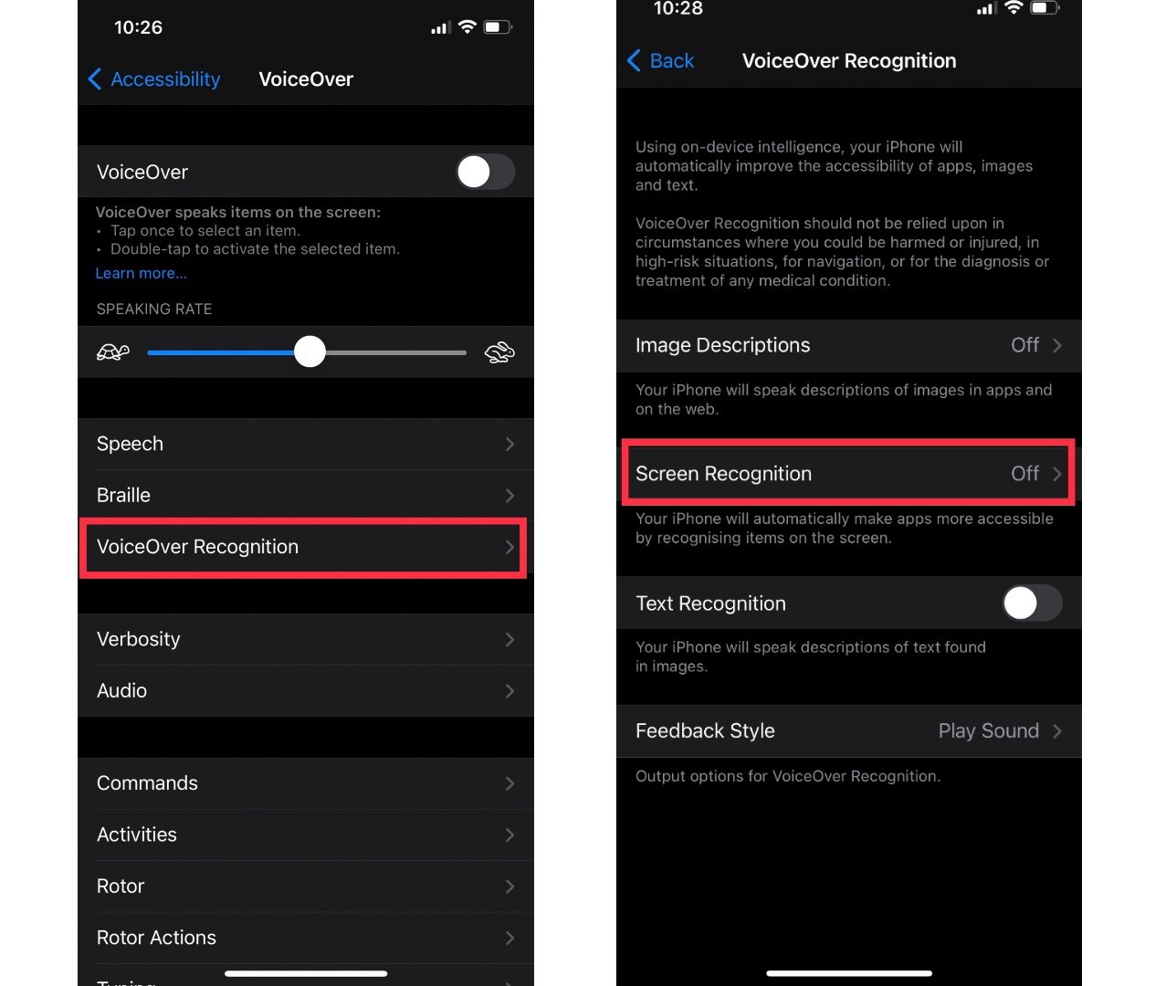 Tap on Voice Recognitions and go to Screen Recognition