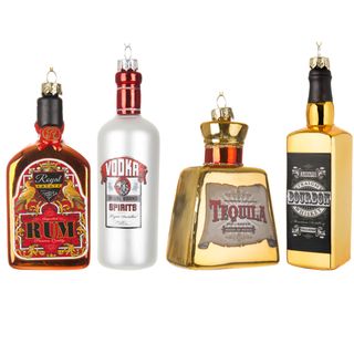 Kurt S.Adler Christmas tree mini spirit bottle decorations rum vodka tequila and whisky designs