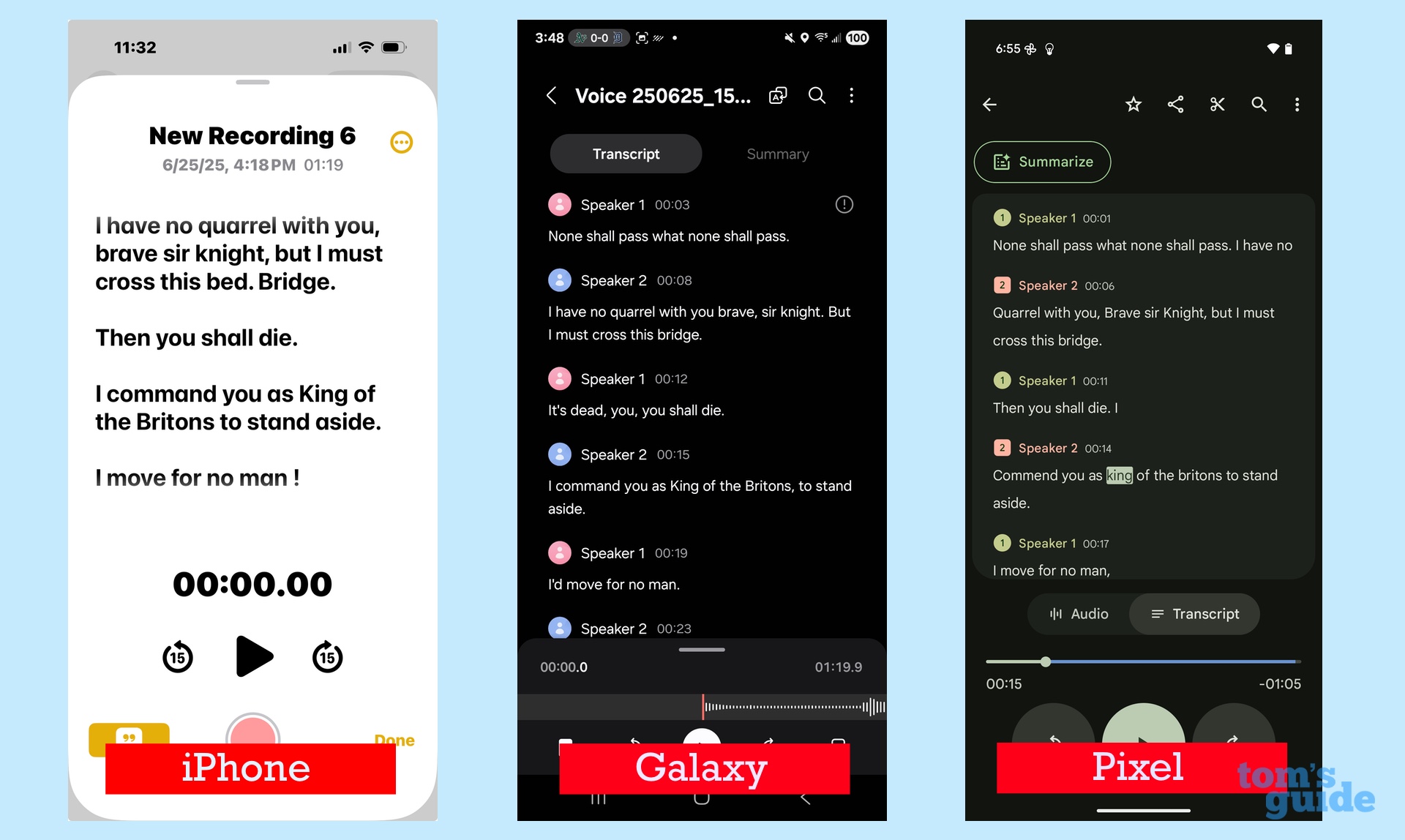 transcribing a recording with mulitple speakers on iphone 15 pro galaxy s25 plus and pixel 9