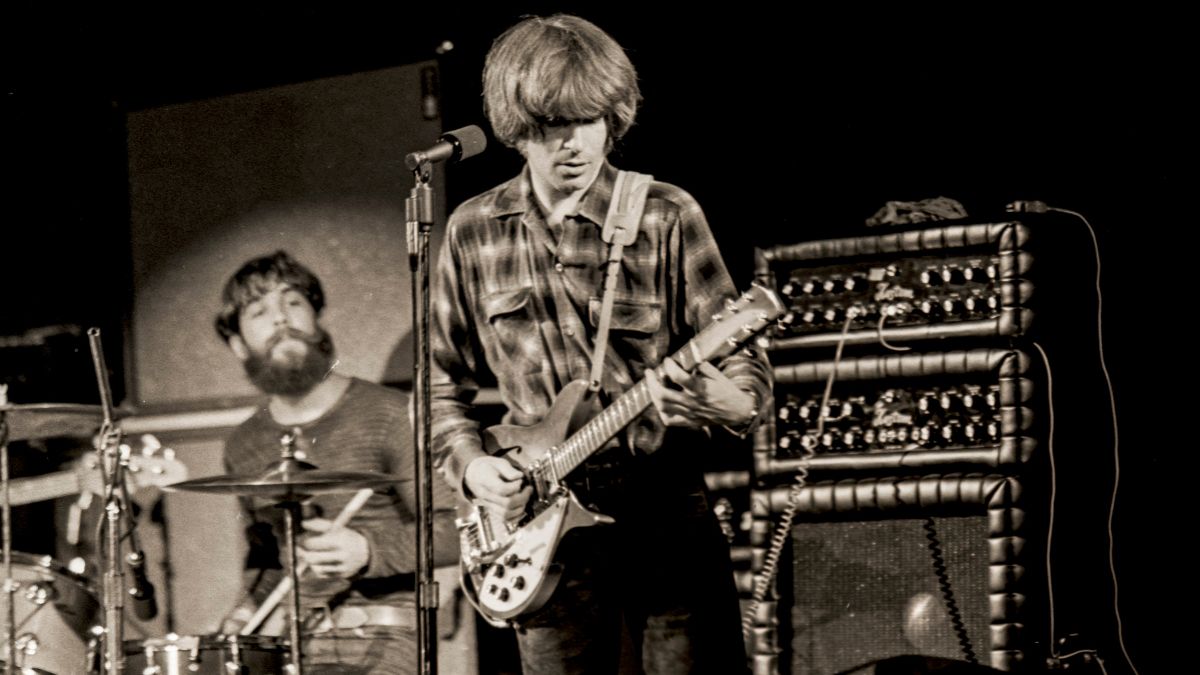American drummer Doug Clifford and American musician, singer, and primary songwriter for Creedence Clearwater Revival play on stage at the Sam Houston Coliseum in Houston, TX on July 11, 1970.